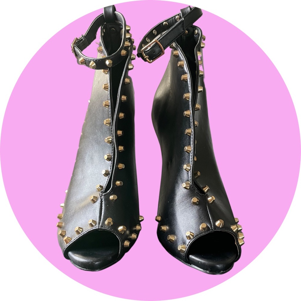 Black studded anklet heels